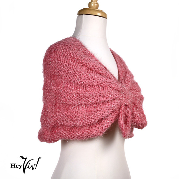 Retro Style Pink Glitter Knit Sweater Shrug Shawl w Pull Through Ends - Hey Viv - Picture 3 of 6